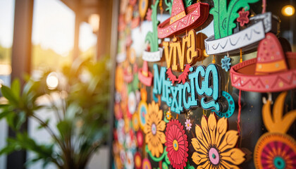 Fototapeta premium Cinco de Mayo celebration decorations on a colorful wall 