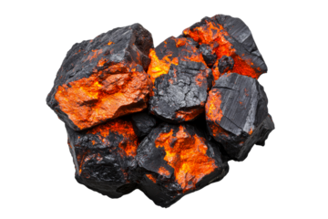 Black rocks with glowing orange highlights on clear background