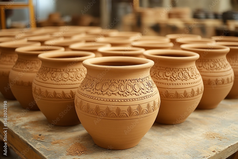 Poster ceramic pottery crafted by artisans at a workshop showcasing intricate designs and craftsmanship dur