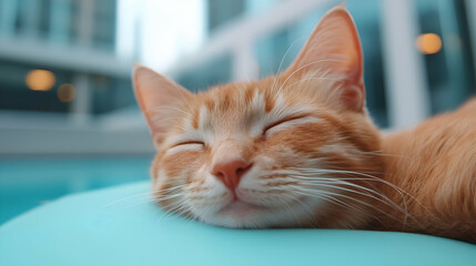 Orange Cat Lounging Outdoors in an Urban Setting