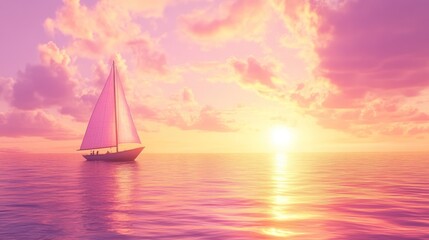 Fototapeta premium Sailboat at sunset on calm ocean. (1)