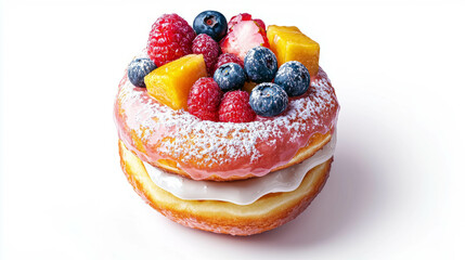 Delicious fruit topped donut with yogurt cream