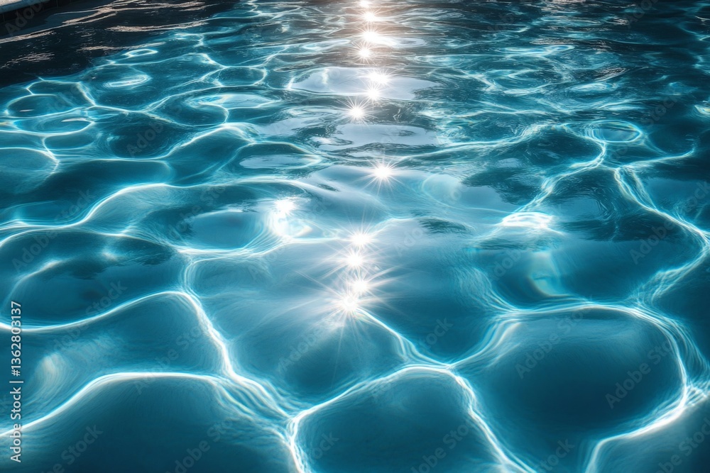 Poster Sparkling sunlight reflects on clear water surface in a tranquil pool during a summer afternoon