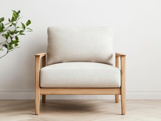 Minimalist wooden loveseat, compact yet luxurious design, warm oak wood, cozy neutral fabric