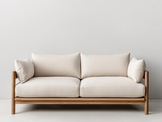 Lowprofile wooden sofa with deep cushions, minimalist sophistication, natural oak frame, modern interior