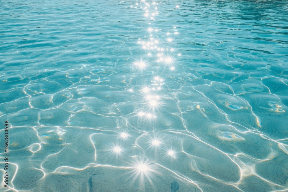 Poster sparkling sunlight reflects on clear turquoise water creating a serene atmosphere at a tropical beac