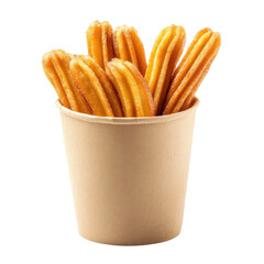 Crispy churros in a takeaway cup