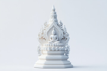 Serene White Buddha Statue on Ornate Pedestal Asian Religious Art 3D Render