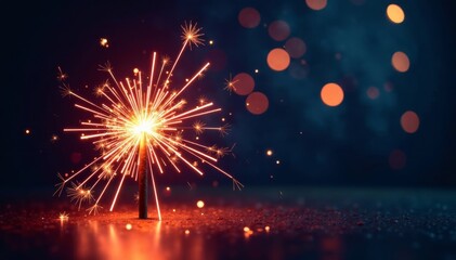 Obraz premium Sparkler fireworks explosion on dark abstract background with neon banner for Christmas and New Year's Eve, celebration, christmas