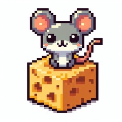 Fototapeta premium mouse illustrator design on cheese,pixel art