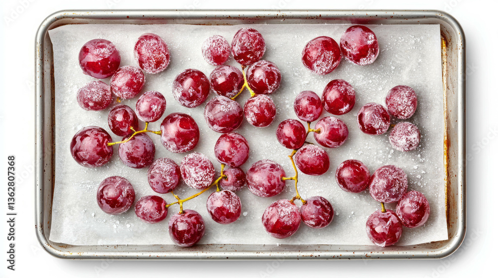Poster chilled red grapes on baking sheet for refreshing dessert ideas