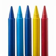 Collection set of red blue and yellow crayons isolated on transparent or white background