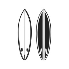 A black and white vector illustration of a surfboard with a fin, resting on the beach on a white background, great for PNG designs.