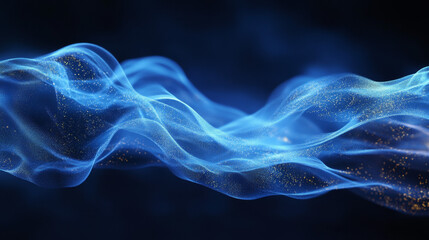 Fototapeta premium Abstract Blue Wave with Golden Particles Digital Art Flowing Energy Technology Background
