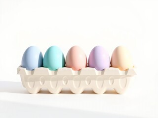 A tray of Easter eggs in different colors