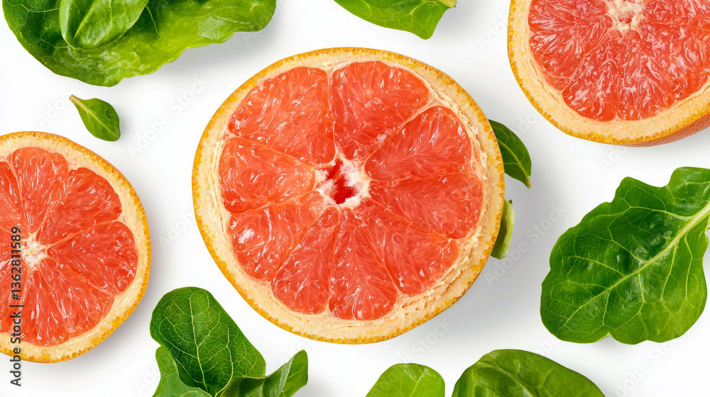 Poster fresh grapefruit and chicken salad with spinach for healthy dining delights