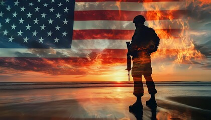 Veterans Day graphic material Patriotic American Flag and Military Memorabilia, American flag watercolor, Military boots silhouette, Soldier tribute