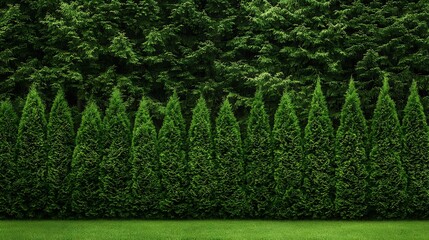 Lush Evergreen Hedge in a Summer Garden AI Generated