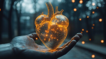 Digital Heart in Hand: A Symbol of Care and Technology
