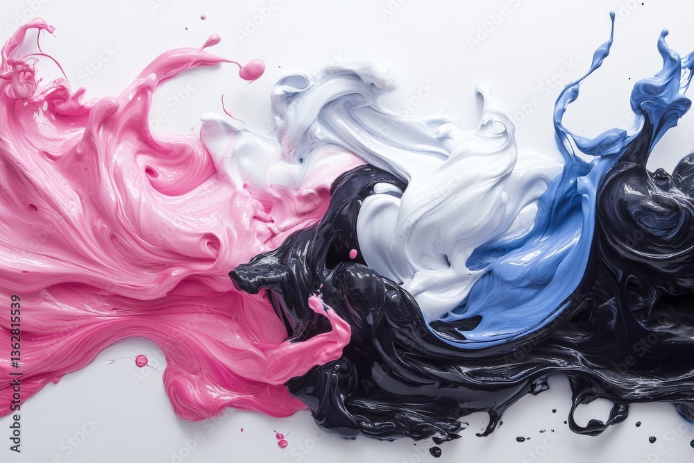 Aufkleber creative paint swirls mix in vibrant colors on canvas surface during artistic process in a studio en