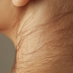Fototapeta premium An isolated close-up of neck skin showcasing fine hair details against a transparent background.