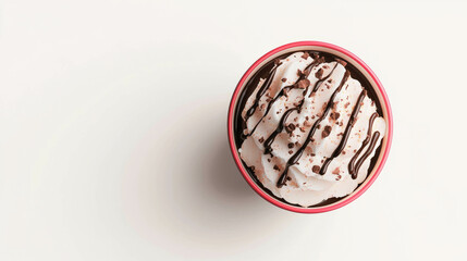Delicious hazelnut milk with whipped cream and chocolate drizzle in a cup