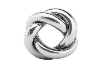 Sculptural silver metal knot with a sleek design and smooth finish