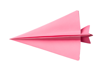 A pink paper airplane glides smoothly, showcasing its sleek design