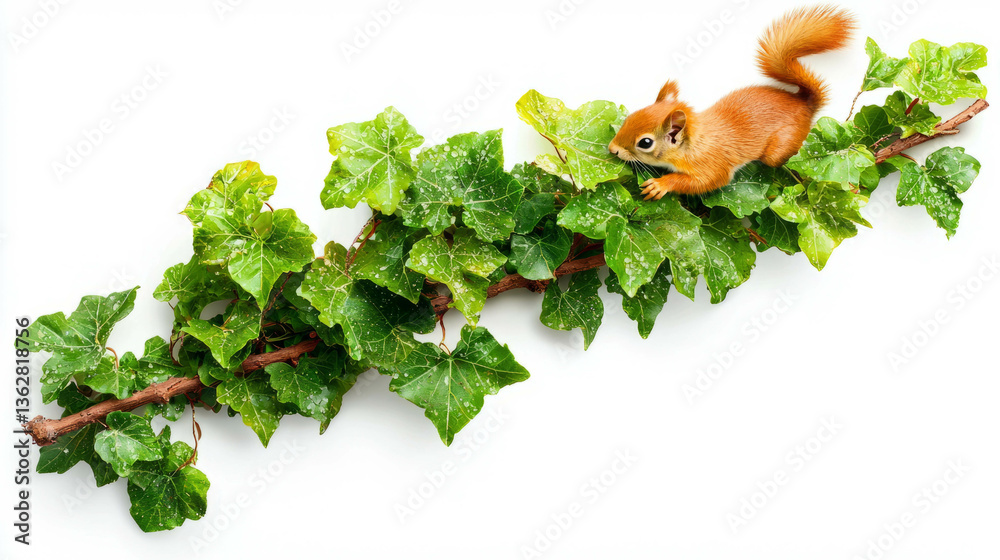 Poster curious squirrel exploring lush ivy branches in nature