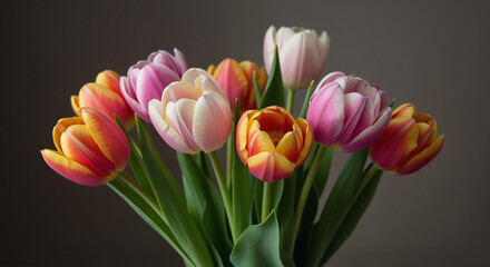 Fototapeta premium Colorful bouquet of mixed tulips in various shades for floral arrangement concept