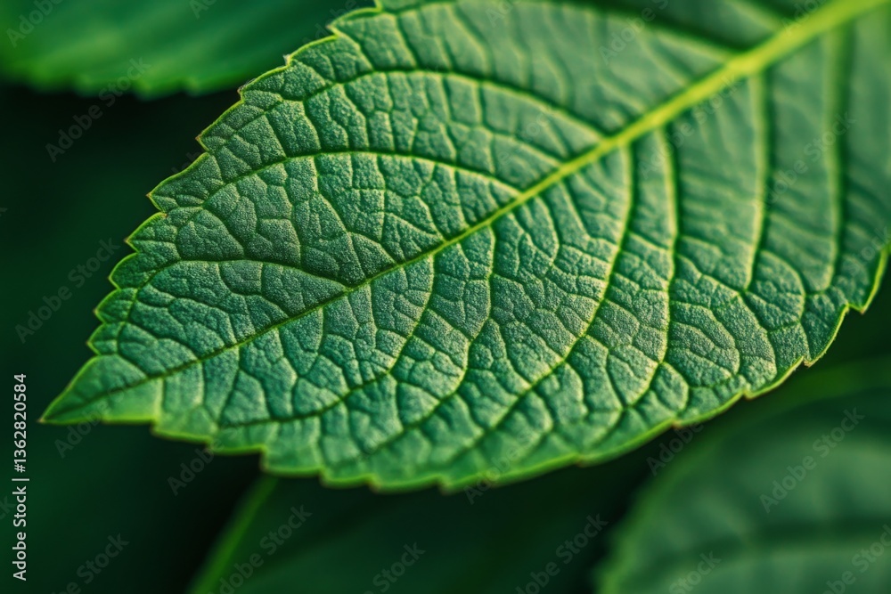 Poster green leaf with detailed texture captured in a close-up during daylight in a natural setting