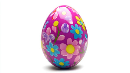 A vibrant purple Easter egg adorned with colorful floral patterns, isolated on a transparent background.