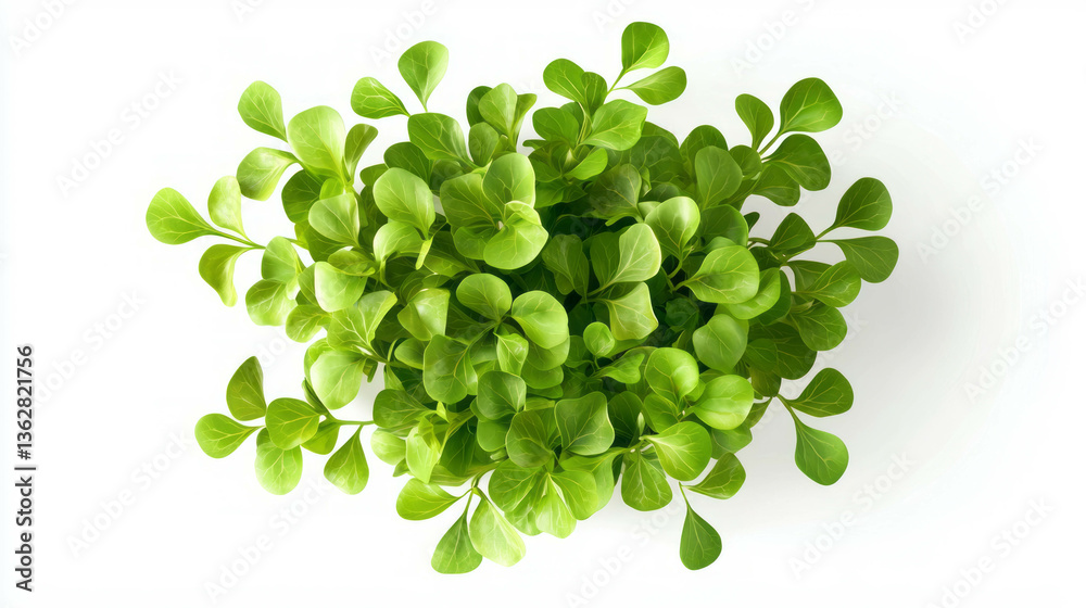 Poster Fresh lambs lettuce displayed on a white background for culinary use and design projects