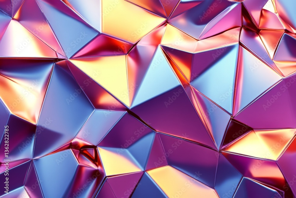 Poster colorful geometric abstract pattern created with faceted surfaces reflecting light in various hues