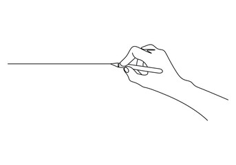 Continuous one line drawing of hand writing with pen. Hand and pen single line art. Vector illustration