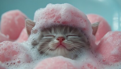 Fototapeta premium Kitten Bubble Bath with Peaceful Pampering.