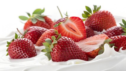 Close-up view of strawberries, Fresh strawberries against a white backdrop, White strawberries on a white backdrop.
