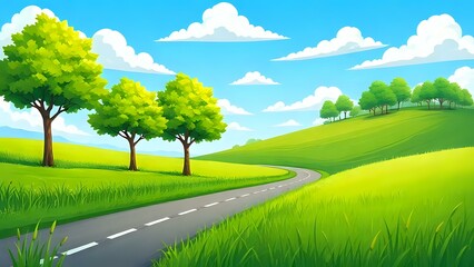 summer landscape with road cartoon background 