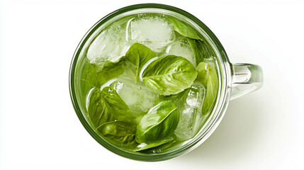 Obraz premium Refreshing lime and basil infused water in a glass for summer hydration