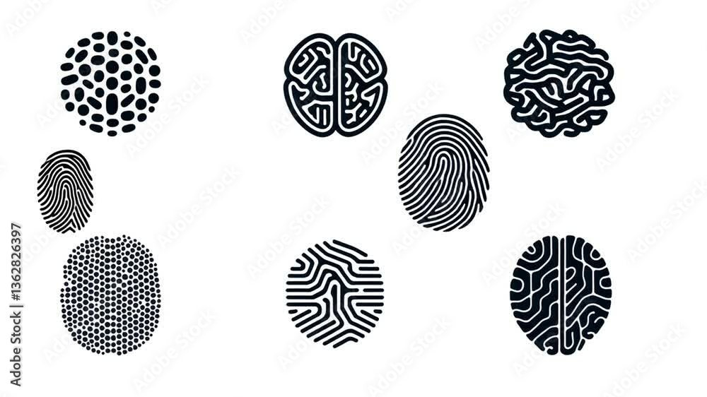 Poster innovative abstract brain logos using dots and lines for science generative ai