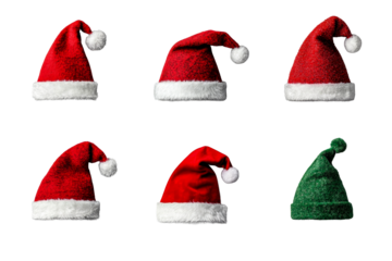 Festive collection of Santa hats on a transparent background