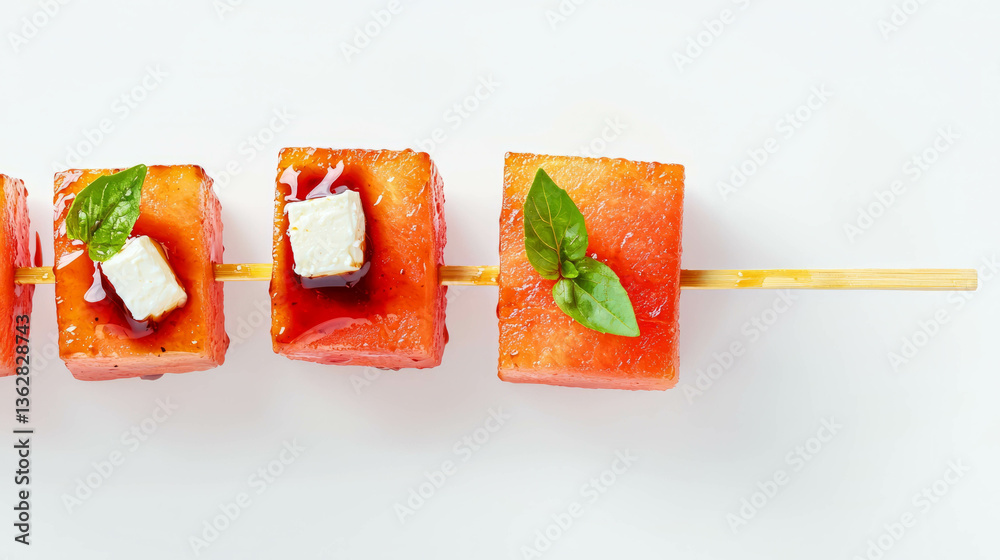Aufkleber Refreshing melon skewers with cheese and basil for summer entertaining
