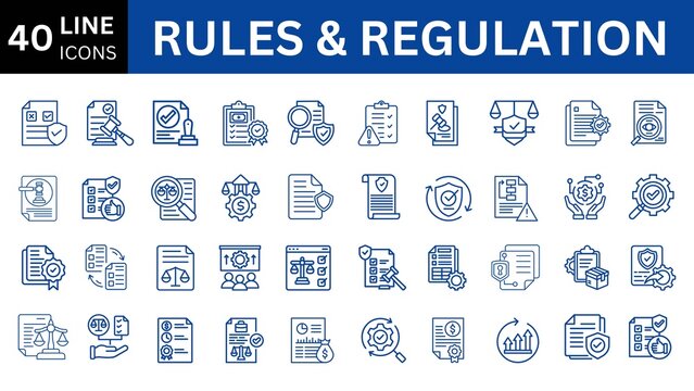rules and regulation  editable icon set. 