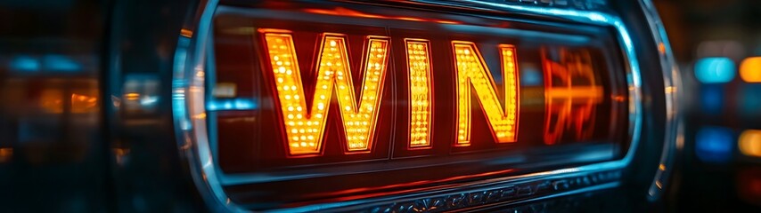 An illuminated word win on a casino slot machine screen