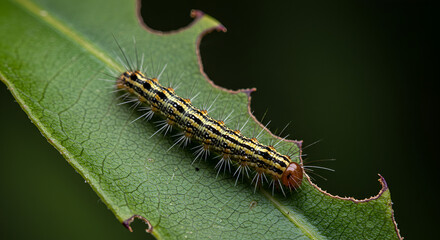macro image of a caterpillar on leaf