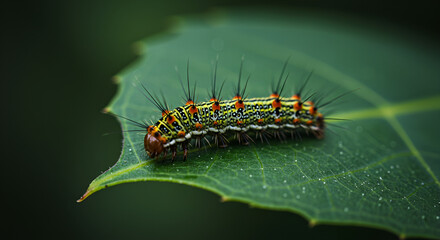macro image of a caterpillar on leaf