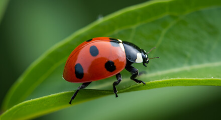 Fototapeta premium macro image of a ladybug on leaf
