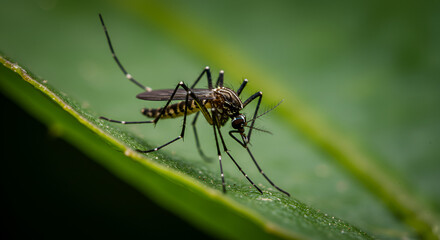 Fototapeta premium Macro image of a mosquito on a leaf