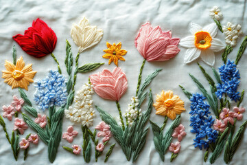 Obraz premium A stunning collection of embroidered flowers in various colors and styles, isolated on a transparent background.