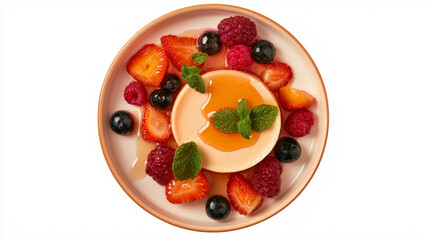 Delicious panna cotta dessert with fresh berries and mint for gourmet dining and culinary inspiration